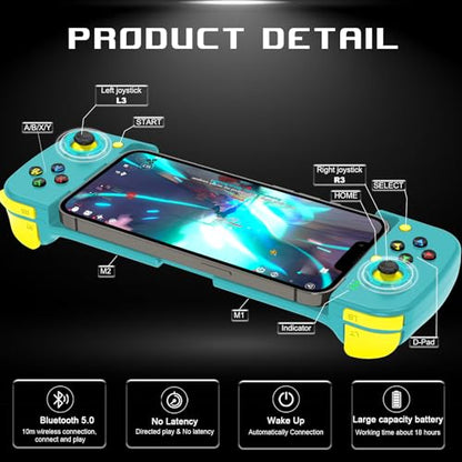 arVin Bluetooth Controller for iPhone/iPad/MacBook/iOS/Android/Samsung/Tablet/PC Wireless Gamepad Joystick with Back Button, Analog Triggers, Stretchable, Direct Play for Call of Duty, Genshin Impact - color: Blue