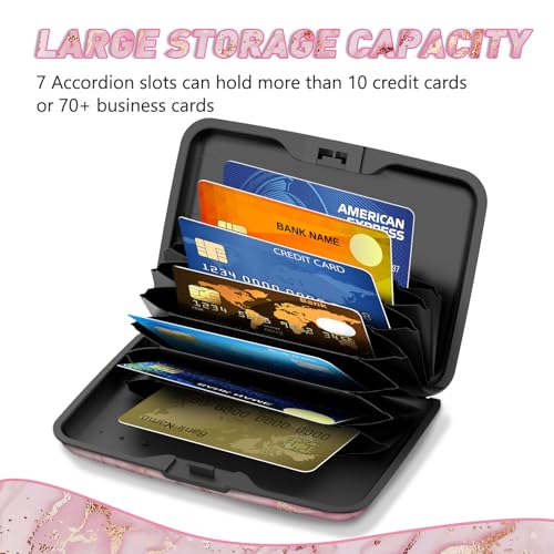 ToLuLu Credit Card Holder, Pink Marble Mini RFID Small Aluminum Card Wallet | Blocking Slim Metal Business Card Case, RFID Blocking Front Pocket Wallet Hard Case Durable CC Holder for Women Girl - color: Pink Marble