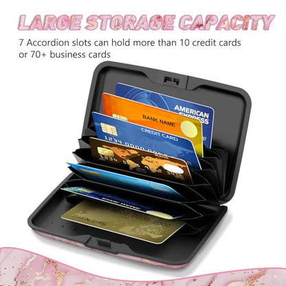 ToLuLu Credit Card Holder, Pink Marble Mini RFID Small Aluminum Card Wallet | Blocking Slim Metal Business Card Case, RFID Blocking Front Pocket Wallet Hard Case Durable CC Holder for Women Girl - color: Pink Marble