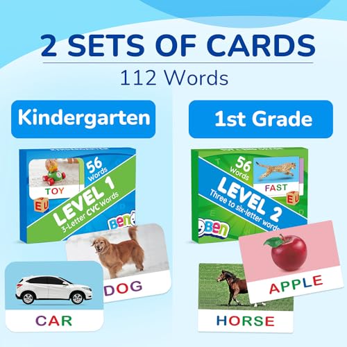 BenBen Spelling Games with Flash Cards, 112 Words, Montessori Toys for 3 4 5 6 Years Old Kids, Wooden Matching Letters Games, CVC Word Educational Learning Toys, Gift for Preschool Kindergarten - style: Matching & Spelling Game with Flash Cards
