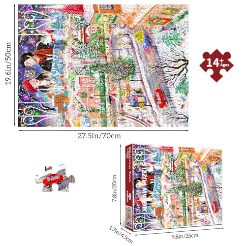 HUADADA Puzzles for Adults 1000 Pieces-Christmas Town | Eco matte oil print, eye strain relief, tight puzzle piece fit, vibrant colours,gifts for men women - color: Christmas Town
