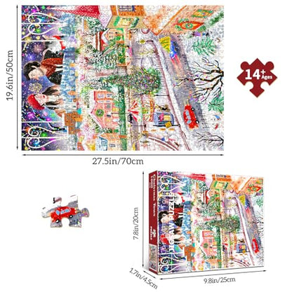 HUADADA Puzzles for Adults 1000 Pieces-Christmas Town | Eco matte oil print, eye strain relief, tight puzzle piece fit, vibrant colours,gifts for men women - color: Christmas Town