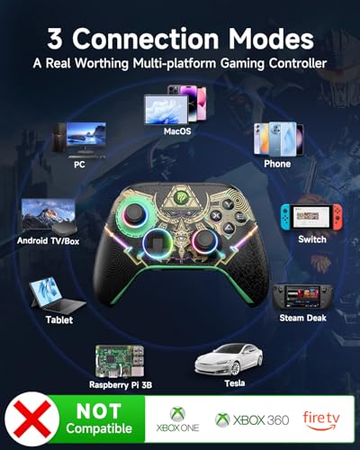 EasySMX X15 PC Controller - Enhanced Wireless Bluetooth Controller with Hall Joysticks/Hall Triggers/RGB Lighting - No Stick Drift, No Dead Zone - Work for Windows PC, Android, Steam and Switch - color: 카본 블랙.