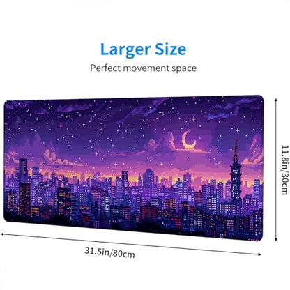Japanese Anime Gaming Mouse Pad Pixel City Skyline Neon Large Gaming Mouse Mat with Stitched Edges,Non-Slip Waterproof Rubber Base Mous Mat 31.5"x11.8" Office Computer Keyboard Laptop Home - color: Japanese Anime_011, size: 11.8" x 31.5"