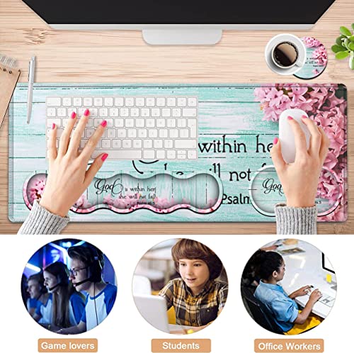 Mouse Pad Set, Large Gaming Mouse Pad + Keyboard Wrist Rest Support + Mouse Wrist Cushion + Coaster, Non-Slip Rubber Base, 31.5 x 11.8 in Extended Desk Mat for Office, Psalm 46-5 Pink Hyacinth - color: JV-mouse pad-8-4