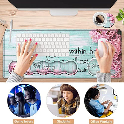Mouse Pad Set, Large Gaming Mouse Pad + Keyboard Wrist Rest Support + Mouse Wrist Cushion + Coaster, Non-Slip Rubber Base, 31.5 x 11.8 in Extended Desk Mat for Office, Psalm 46-5 Pink Hyacinth - color: JV-mouse pad-8-4