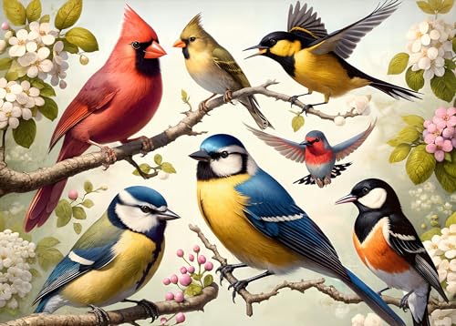 Rocorose 1000 Piece Puzzle for Adults, Colorful Birds and Flowers Puzzle with Exquisite Poster, Challenging Spring Garden Animal Songbirds Cardinals Puzzles Game - color: Colorful Birds and Flowers
