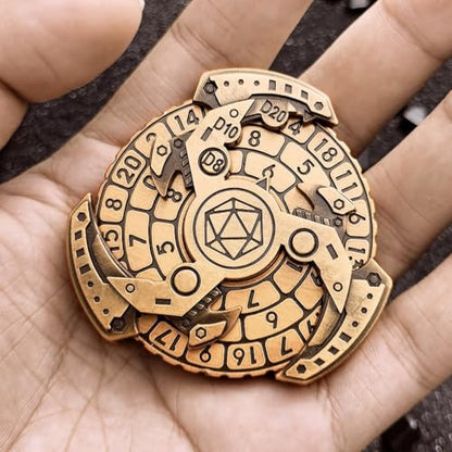 7-in-1 DND Dice Set, Rotate Metal Rotate Dungeons and Dragons DND Compass Dice, Cool RPG Role Playing Table Game Dice（Bronze） - color: Mechanical-bronze