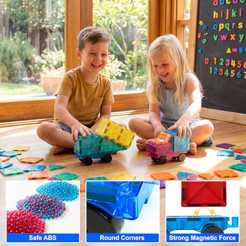 Bmag 2PCS Magnetic Car Set,Construction Vehicle Building Tiles,Magnet Toys Compatible with Magnetic Tiles,STEM Educational Toys for Boys and Girls - size: 2