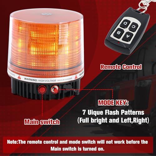 LED Remote Control Wireless Battery Beacon Amber Light | Magnetic Rechargeable Rotating Strobe Flashing Emergency Rooftop Warning Hazard Safety Lights for Trucks, Plow Vehicles