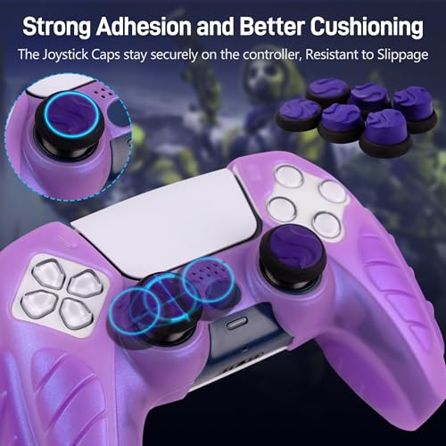 Ergonomic Soft Grip Skin for PS5 Controller, Anti-Slip Silicone Chameleon Controller Cover for PlayStation 5 Controller with 6 Thumb Grips Accessories Set (Crystal Chroma Purple) - color: Crystal Chroma Purple