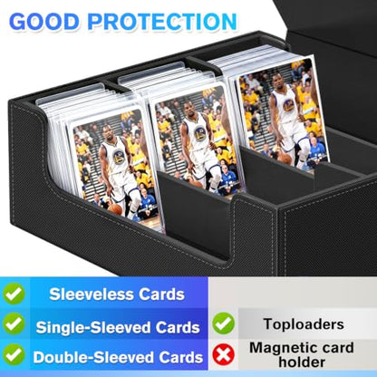 1800+ Card Storage Box, PU Leather Trading Card Deck Case with Magnetic Closure, Holds 600+ 35PT 3"x4" Standard Toploaders, Fit for MTG, Marvel, Sports Cards, Game Cards & Business Cards