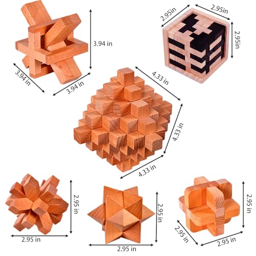 18 Pack Large Wooden Brain Teaser Puzzles Wooden Burr Puzzles Brain Teaser Puzzle with Gift Packing Box Magic Puzzle Games Toys Stocking Stuffers Party Favors for Kids and Adults (Natural Wood) - style: Natural Wood