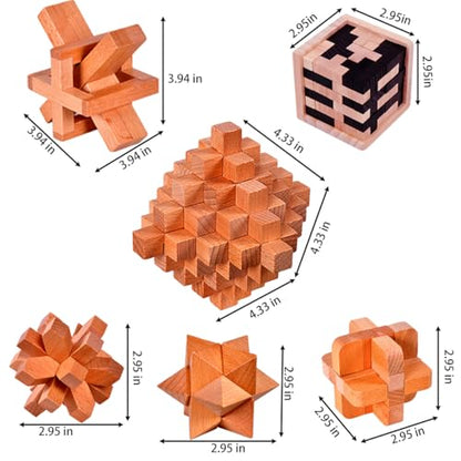 18 Pack Large Wooden Brain Teaser Puzzles Wooden Burr Puzzles Brain Teaser Puzzle with Gift Packing Box Magic Puzzle Games Toys Stocking Stuffers Party Favors for Kids and Adults (Natural Wood) - style: Natural Wood