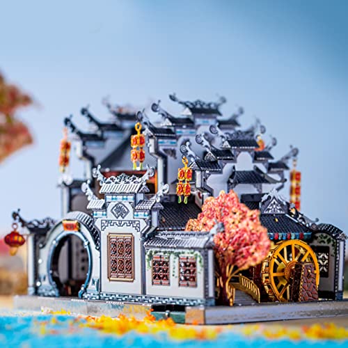MU 3D Metal Puzzle for Adult Chinese Landscape Architecture Anhui Style Gardens, Jigsaw DIY Miniature Model Kits for Beginner Building Birthday Gift, 124pcs - color: Anhui Style