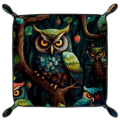 Forest Owl Leaf Dice Tray PU Leather Dice Rolling Tray Folding Dice Holder for Dice Games, Like RPG, DND and Other Table Games - color: Multi 10