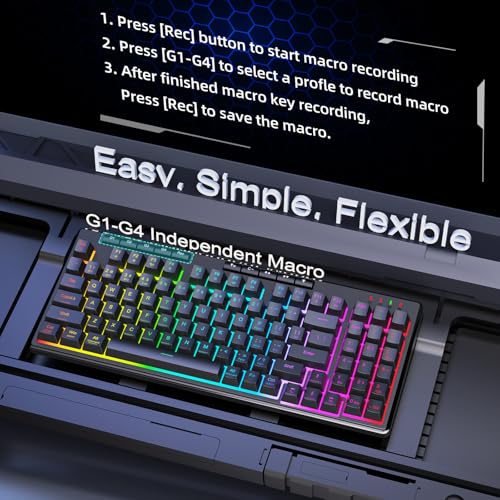 Redragon K517 Pro Wireless Gaming Keyboard, RGB Backlit, Tri-Mode BT/2.4GHz/USB-C, Mechanical Feel 94 Keys Computer Keyboard with 4 Macro Keys, Number Pad, 4000mAh Battery for Win/MAC - color: Black-W