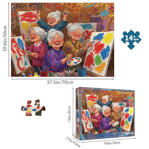 1000 Piece Jigsaw Puzzles for Adults, Art Grandma Crew Puzzle with 1:1 HD Poster, Precise Interlocking, Letter Markings on Back, Dust-Free, Stress Relief & Ideal Family Game Gift - color: Art Grandma Crew