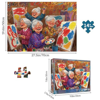 1000 Piece Jigsaw Puzzles for Adults, Art Grandma Crew Puzzle with 1:1 HD Poster, Precise Interlocking, Letter Markings on Back, Dust-Free, Stress Relief & Ideal Family Game Gift - color: Art Grandma Crew