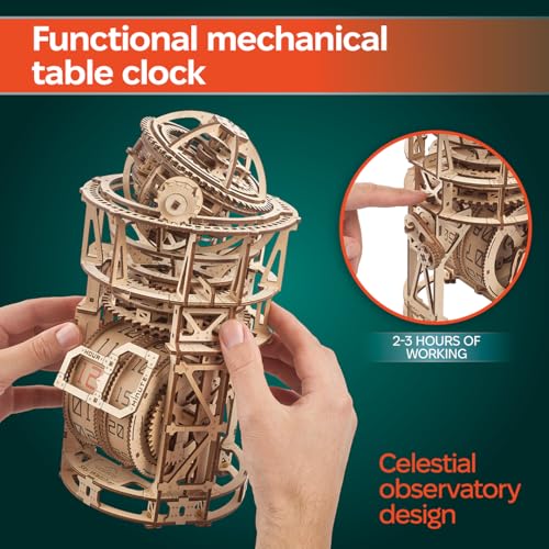 UGEARS Astronomer Table Clock with Tourbillon - 3D Wooden Puzzles for Adults Model Kit - Mechanical Clock Kit Functional DIY Wood Model Kits for Adults, 3D Puzzle for Puzzle Lovers - style: Astronomer Table Clock