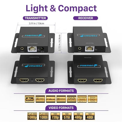 Fosmon HDMI Extender Over Single Cat5/6/7 Cable up to 164-230ft, Splitter with Auto EQ, POC, 1080P 60Hz and IR Remote Control