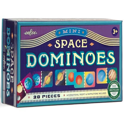 eeBoo Space Mini Dominoes Game - 28 Piece Planet Themed Set, Silver Holographic Foil Tiles, Tile Laying Matching Game, Screen-Free Fun, Kids Ages 3+ - style: Space