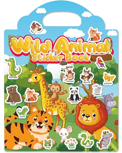 Walenced Reusable Sticker Book for Toddlers, Travel Stickers for Kids, Toddler Craft Activities Toys, Birthday Gifts for Boys & Girls - style: Animal