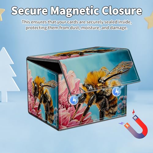 for MTG Commander Deck Box,Card Deck Box for Trading Yugioh MTG,Fits 100 Double Sleeved Cards,PU Leather Strong Magnet Case for Magic Commander TCG CCG,Cute Bee Flower - color: Cute Bee Flower