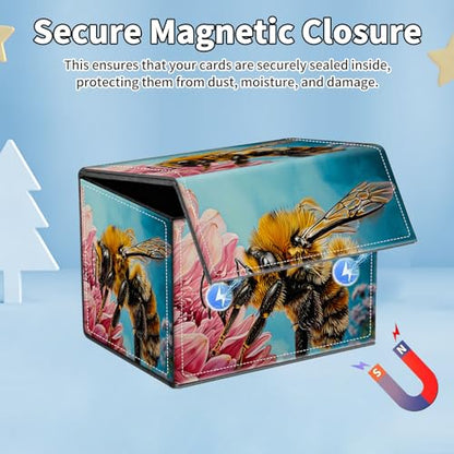 for MTG Commander Deck Box,Card Deck Box for Trading Yugioh MTG,Fits 100 Double Sleeved Cards,PU Leather Strong Magnet Case for Magic Commander TCG CCG,Cute Bee Flower - color: Cute Bee Flower