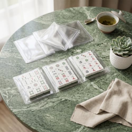 4 Pack 2026 American Mahjong Card Sleeves,Clear Plastic Card Protector Covers,Tri Fold Non Glare Holders Compatible with 6 1/8" x 4 3/4" Large Print Mahjong Cards for Game Accessories
