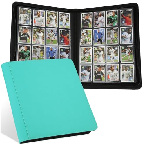16 Pocket Ringless Side Loading Trading Card Binder, 1024 Cards PU Fixed Page Zipper Card Album for TCG Sports Game Cards, Not Fit Top Loaders(Lake Blue) - color: 16 Pocket 1024 Diamond Lake Blue