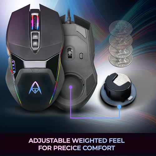 Adesso iMouse X5 USB RGB Illuminated Gaming Mouse, 7 Buttons | Adjustable Weight, 6 Level DPI Switch up to 6400, Ergonomic Design for Right-Handed Gamers, Multi-Color LED Backlight