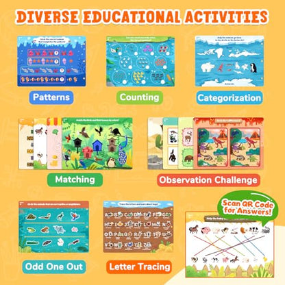 JoyCat Seek & Find Game Book - Animal Preschool Learning Activity | for Toddlers & Kids, Travel Activities Toys for Road Trip, Christmas Toys, Educational Gifts for Boys Girls Ages 3-5 - style: 4. Seek & Find Animals