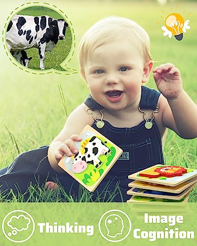 Benresive Wooden Toddler Puzzles, 6pcs Animal Montessori Toys for 1-3 Year Old Boys & Girls, Learning Educational Preschool Toys, Great Gifts for 1 2 3 Year Olds | 6 Pcs Puzzles, 1 2 3 Year Old Girl Boy Great Gifts, Learning Educational Preschool Bolck To
