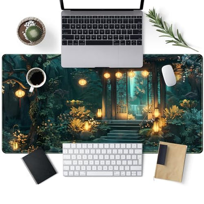 Lofi Desk Mat Japanese Large Mouse Pad Extended Gaming Mousepad XXL Computer Laptop Keyboard Pad Big Mouse Mat Green Aesthetic Desk Pad Office Decor 31.5x15.7 in - color: Green Aesthetic