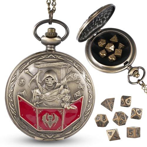 D&D Dice Set,7PCS Metal Dice for Dungeons and Dragons,Mini Dice Set with Pocket Watch Case,Role Playing Board Games Accessories (DM, Bronze) - color: Bronze, style: DM