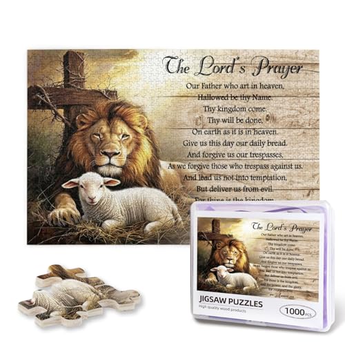 Christian Religious Puzzles for Adults 1000 Piece Lion and Lamb Cross Jigsaw Puzzle Inspirational Motivational Spiritual Bible Puzzle Christian Puzzles for Home Church Decor - color: Lion Lamb, size: 1000PCS