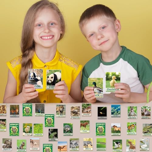 gisgfim 100 PCS Memory Matching Game Adult & Baby Animal Memory Games Educational Matching Game for Kids and Adults A Fun & Fast Animal Memories Games Toddlers Preschool Family Board Gift - style: Adult & Baby Animal