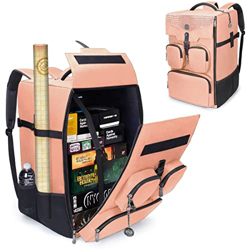 ENHANCE Collector's Edition Board Game Backpack - Reinforced Rigid Board Game Storage with Padded Shoulder Straps, Carrying Handle, and Accessories Pockets for Dice, Cards, More (Dragon Pink) - color: Dragon Pink