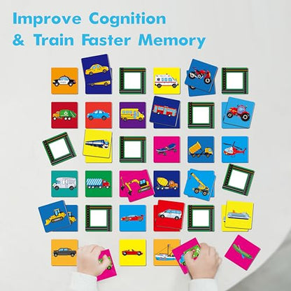 Hebayy Vehicle Matching Game, 72 PCS Traffic Memory Matching Cards for Toddlers 36 Pairs Transportation Memory Cards Educational Toys for Preschool Boys & Girls 4 5 6 Years Old - style: Vehicle