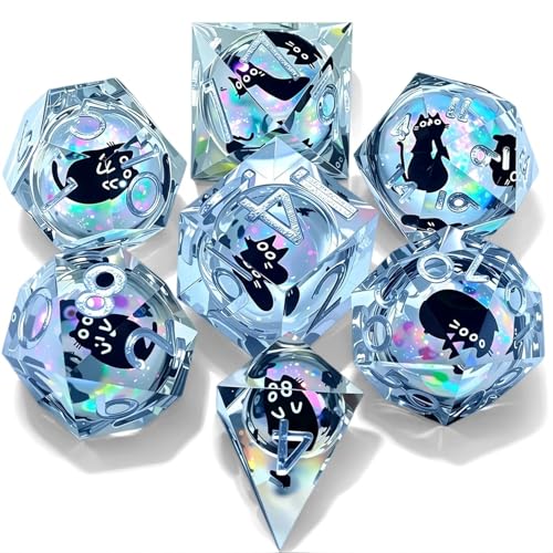 Dungeons and Dragons dice Set DND, polyhedral D&D Resin dice Set, Suitable for Role-Playing dice Game RPG Pathfinder DND dice Set - color: Quicksand Black Cat Silver