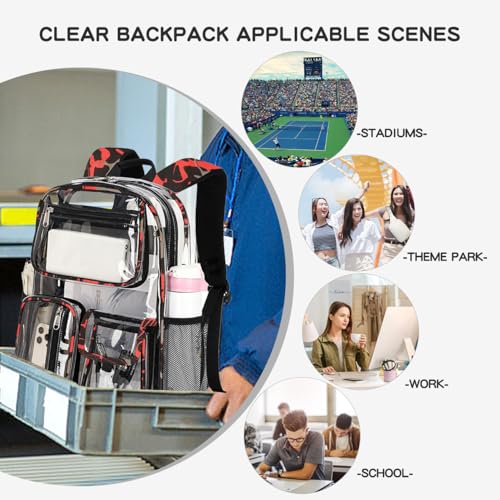 Cusangel Heavy Duty Clear Backpack,16.5 x12 x5inch TPU Large Capacity See Through Backpack for Sport Events,Travel (Red) - color: Red