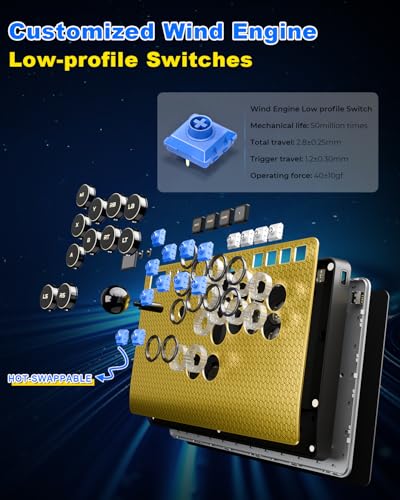 Haute42 Leverless Controller Arcade Stick: Magnetic Arcade Stick CAS with RGB ,Premium Aluminum Haute42 CAS Fightstick for PC/PS3/PS4/Switch Game with Lock Button Support Hot Swap & SOCD（Gold）