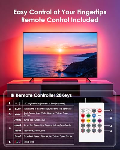 VOLIVO LED Lights for TV, 9.84ft RGB TV Backlight for 32-45 Inch TVs, Bluetooth APP & 20-Key Remote Control, Music Sync 5050 RGB LED Strip Lights USB Powered, Ambient Lighting for Bedroom Gaming Room - size: 9.84FT for 32"-45" TV
