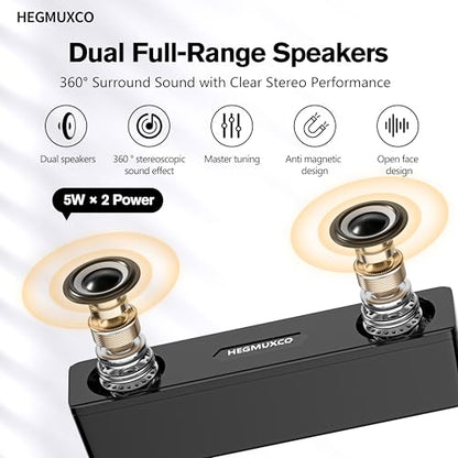 Compact PC Speakers for Desktop - 10W Wired Stereo Speaker with Volume Control Knob, USB Powered, 3.5mm Audio Input, Laptop Expertly Tuned Computer Soundbar with Deep Bass for Office, Home, and Gaming