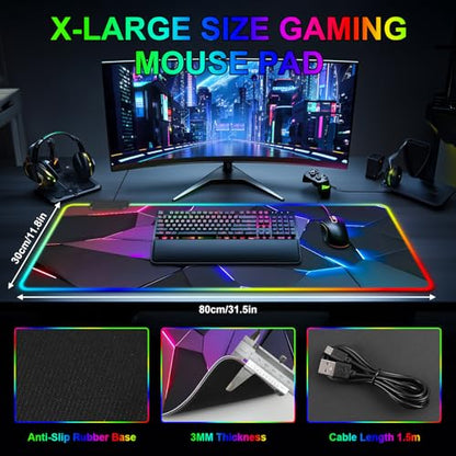 RGB Mouse Pad, Gaming Mousepad with 13 LED Light Modes | 31.5X11.8inch Large Mouse Mat, Gaming Mats for Desk with Non-Slip Rubber Base, Model-C - color: Black-e