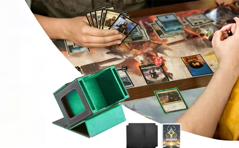CMFYlive Card Deck Box for Commander Deck Box MTG Deck Box Fits 100 Double Sleeved Cards, Magic Commander TCG Card Storage Box with 2 Dividers,Drawstring Bag and 1 Toploader (Black/Green) - color: Black/Green