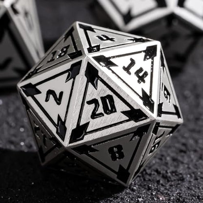 UDIXI Metal DND Dice Set, Metal Polyhedral Dice Set D&D for RPG (Silver) | 7-Pieces, Lozenge Pattern, Zinc Alloy Material, Gorgeous Gift Case, DM Gift, for Dungeons and Dragons Role Playing Games - color: Silver