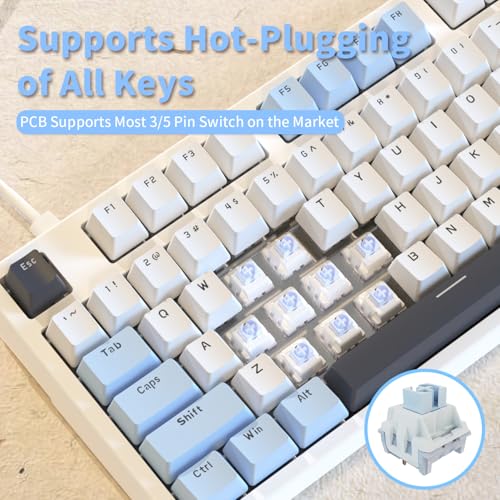 AJAZZ AK35I V3 104-Key Full Size Wired Gasket Mount Gaming Keyboard with Multimedia Buttons & Knob Control | Five Layer Pad | OEM Profile PBT Keycaps | Blue Backlit Custom Keyboard - color: AK35i V3 Blue Wired