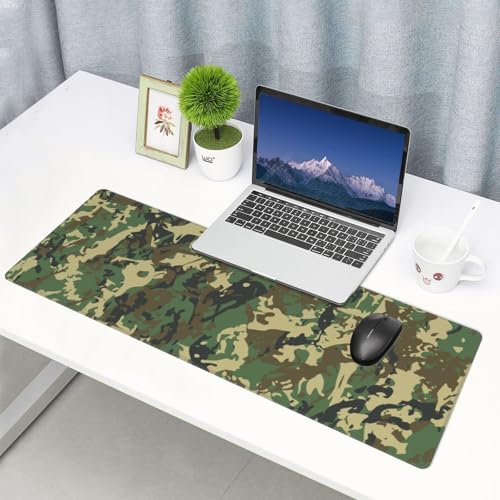 Gaming Mouse Pad, Large Green Camouflage Mousepad Laptop, Extended Camo Mouse Mat, Long XL Waterproof Keyboard Pads, Big Non-Slip Mousepads for Game Office Home, 31.5 x 11.8 in - color: Green Camouflage